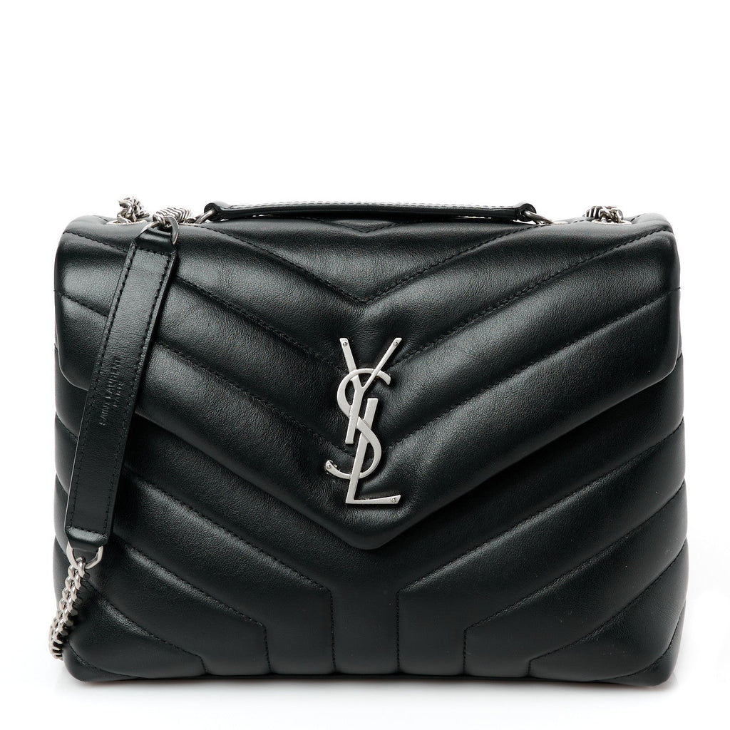 Calfskin Y Quilted Monogram Small Loulou Chain Satchel Black