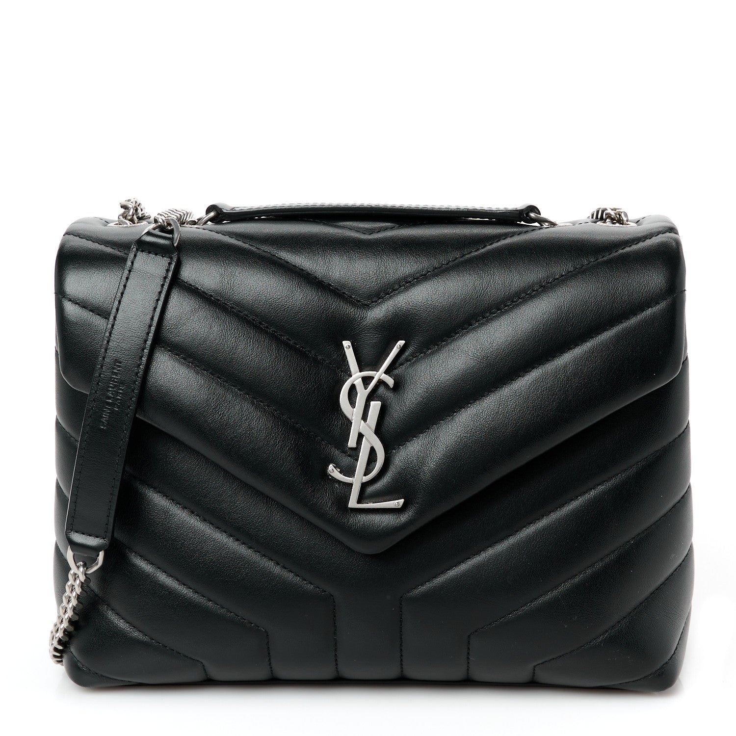Calfskin Y Quilted Monogram Small Loulou Chain Satchel Black