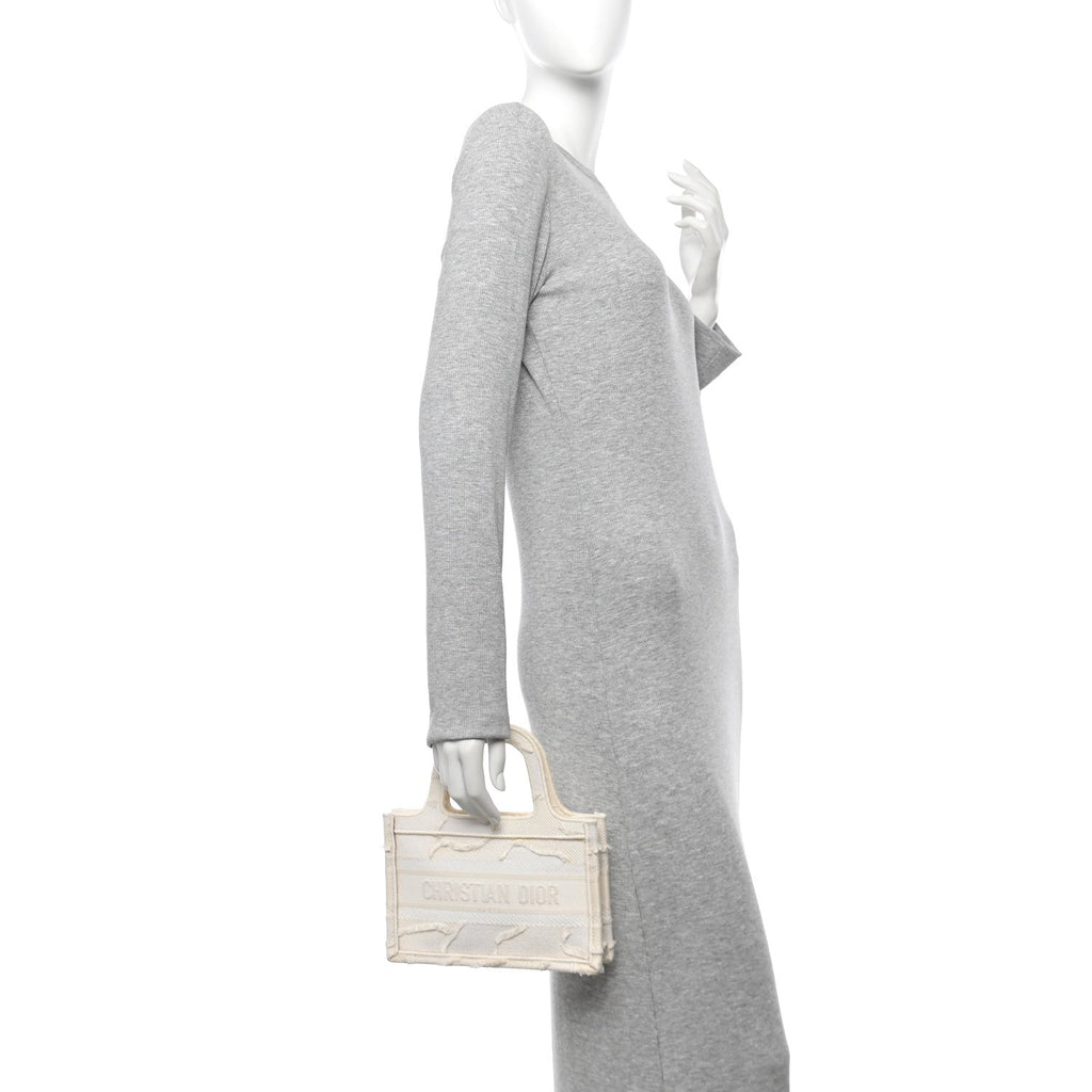 Canvas Embroidered Camouflage Mini Book Tote White
