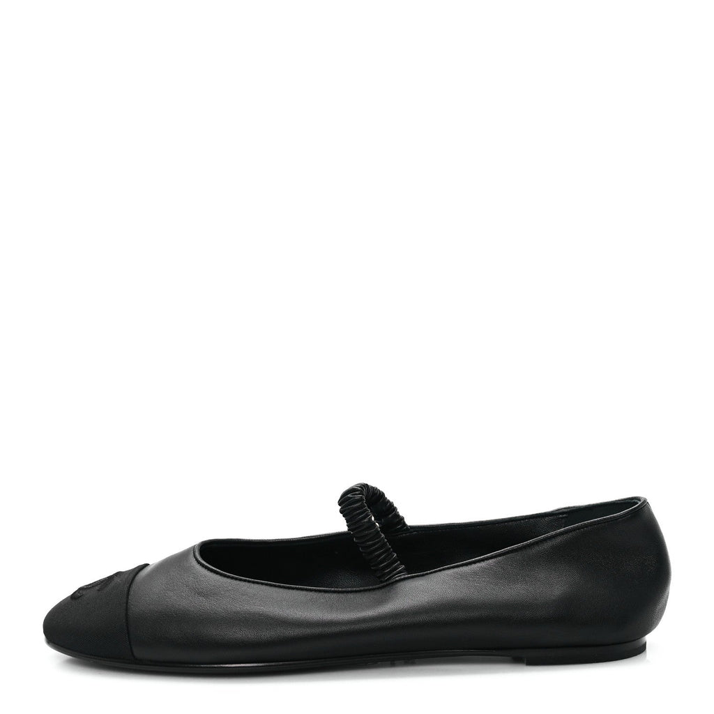 Lambskin Grosgrain Cap Toe CC Ballerina Flats With Leg Warmers 38.5 Black