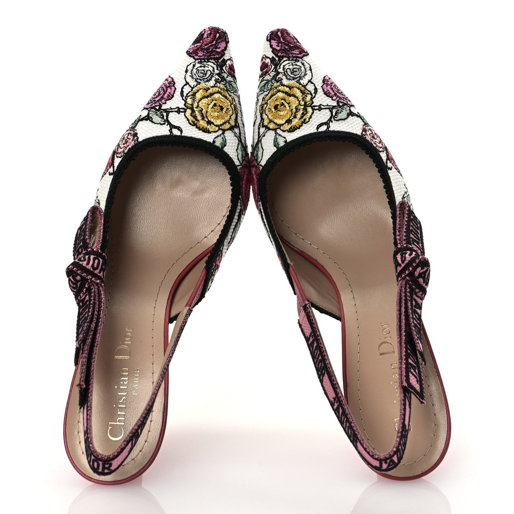 Canvas Embroidered Florilegio Ribbon J'Adior Slingback 65mm Pumps 37.5 White Multicolor
