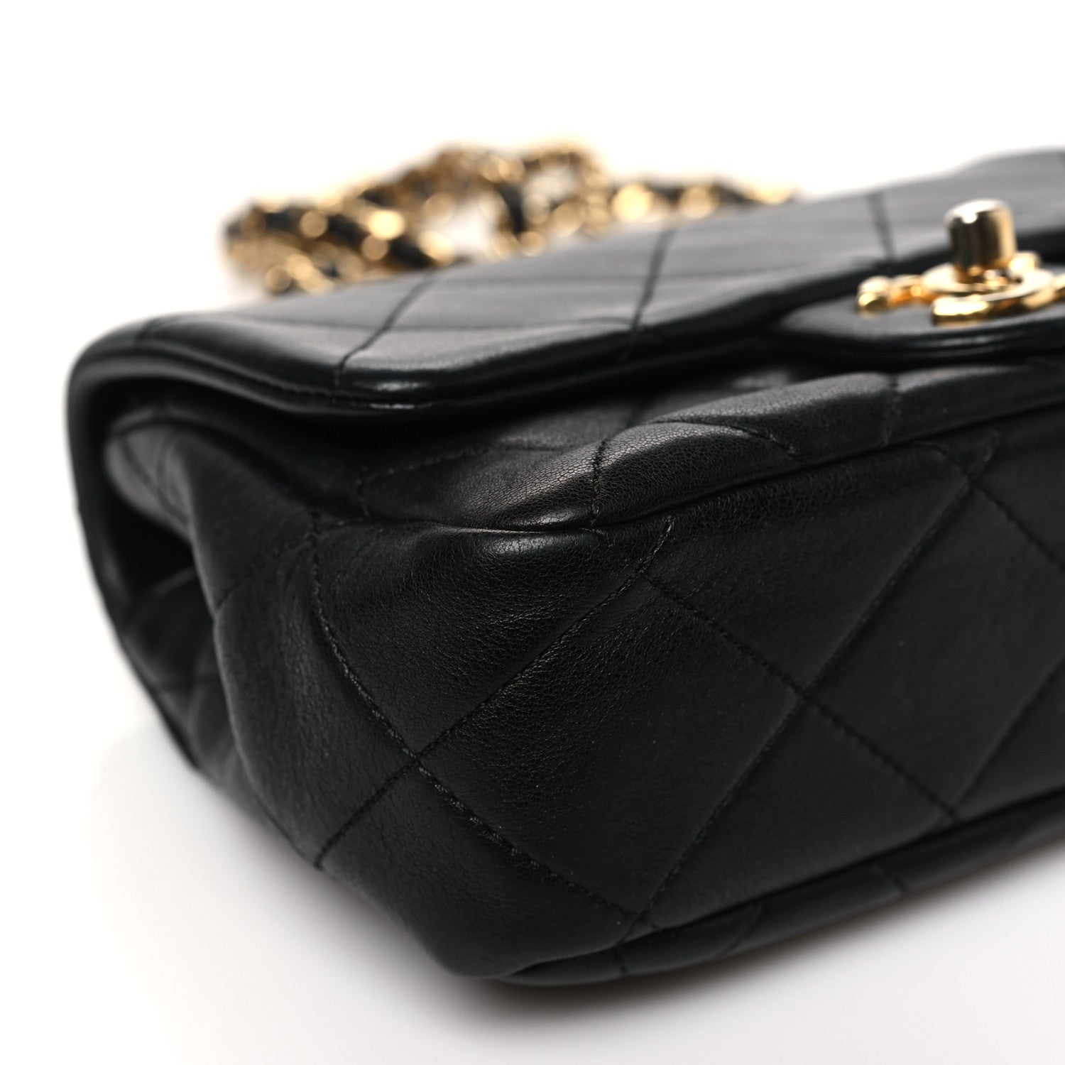 Lambskin Metal Quilted Mini Top Handle Square Flap Black