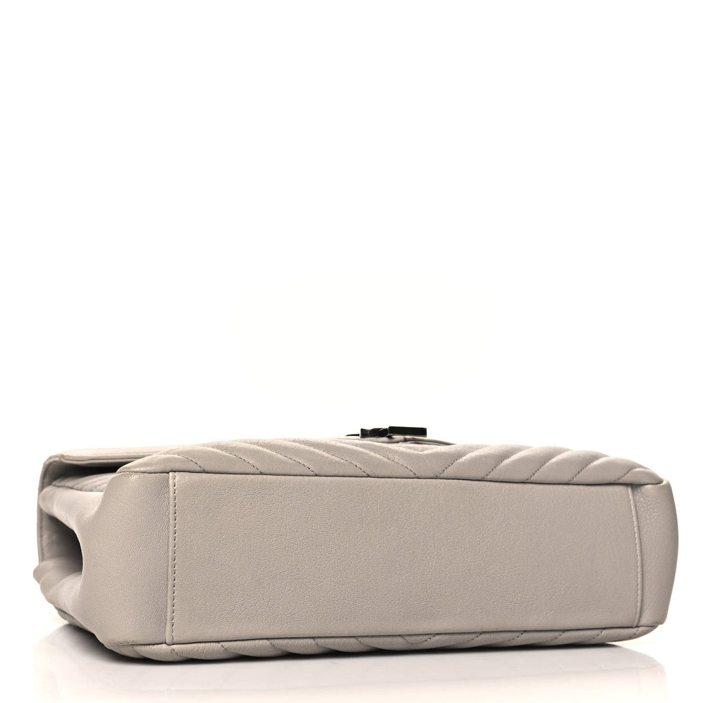 Sheepskin Matelasse Large Monogram College Satchel Light Grey
