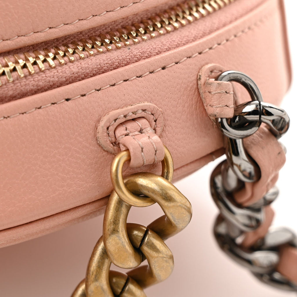 Lambskin Quilted Chanel 19 Round Clutch With Chain Light Pink