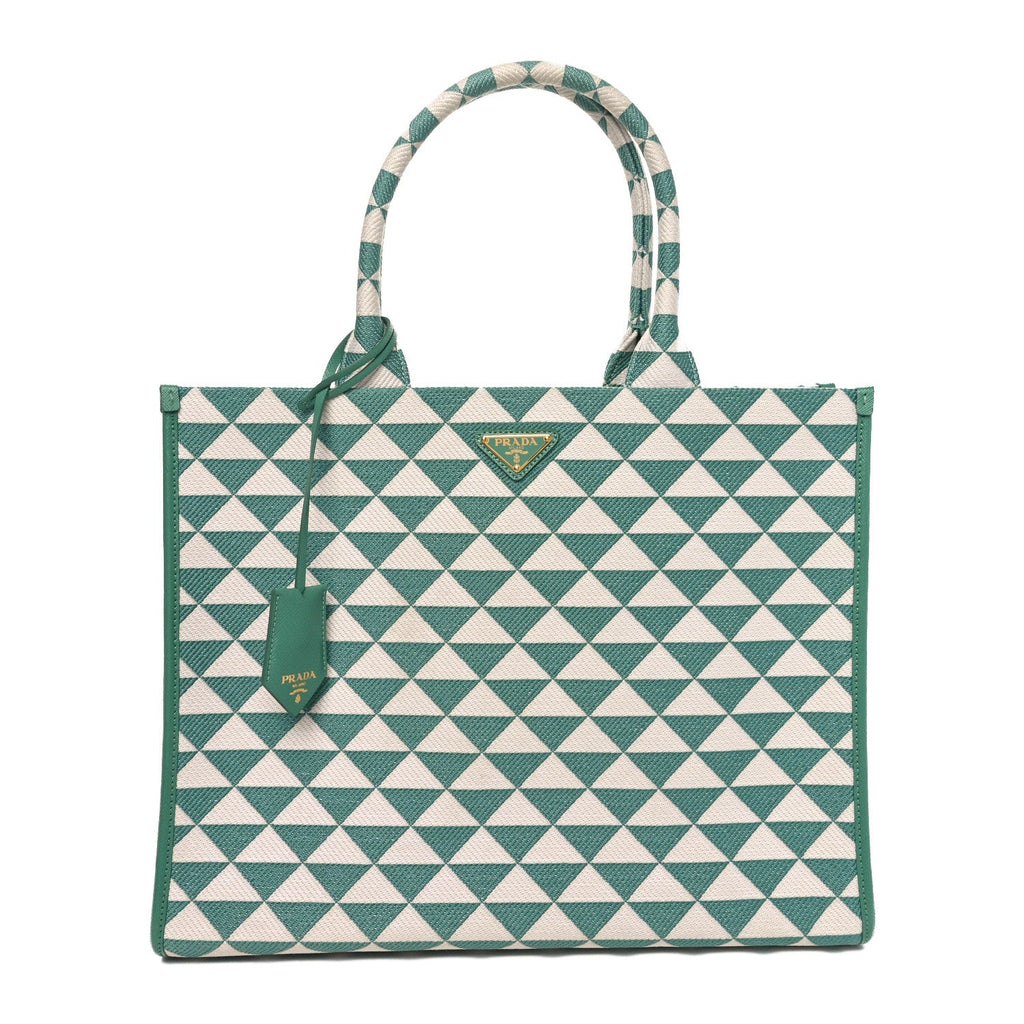 Jacquard Saffiano Triangolo Symbole Embroidered Large Tote Sage Green