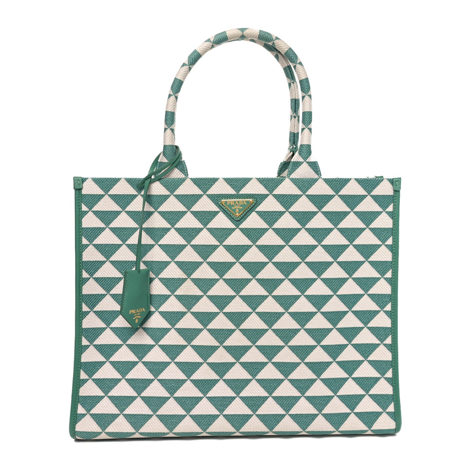 Jacquard Saffiano Triangolo Symbole Embroidered Large Tote Sage Green