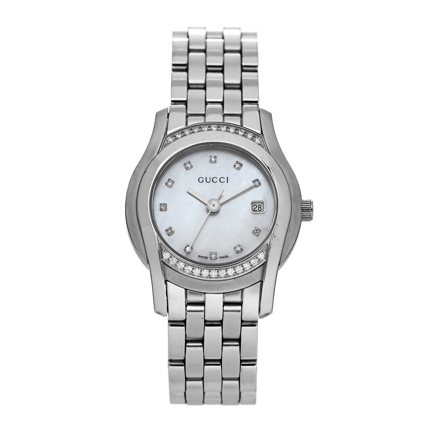 Stainless Steel Diamond Bezel Mother of Pearl 27mm 5500L Quartz Watch