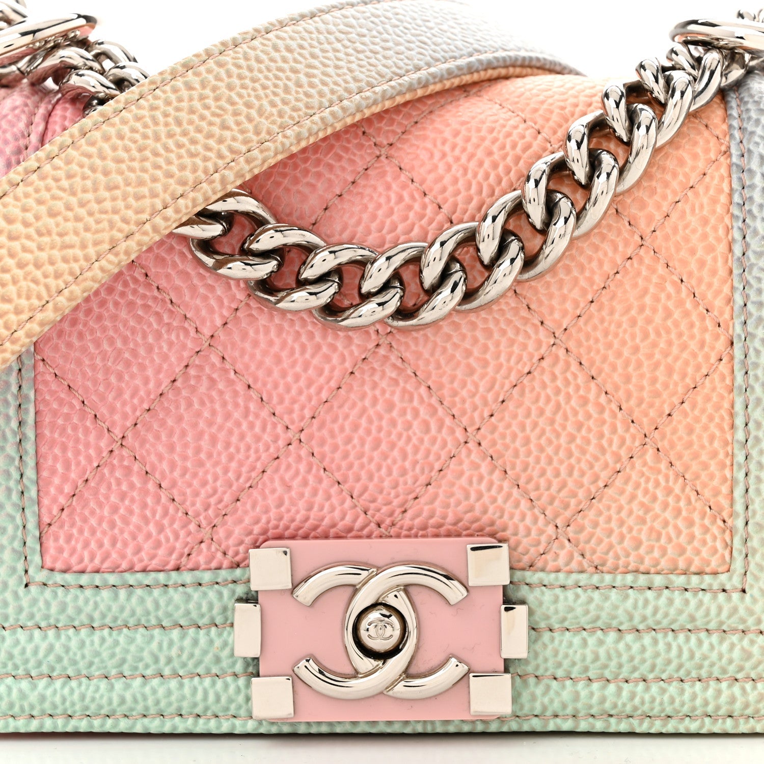 Caviar Quilted Mini Cuba Rainbow Boy Flap Pink Multicolor