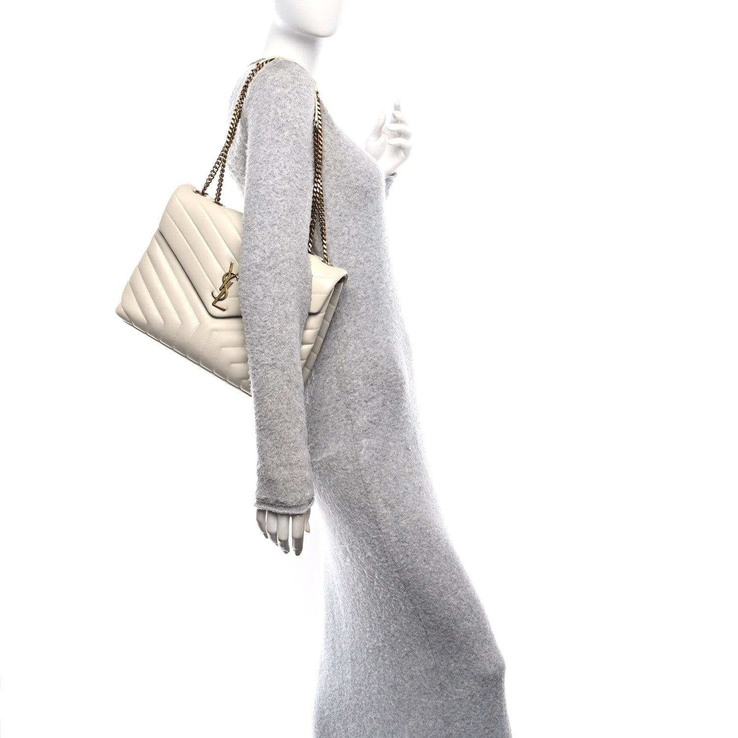 Calfskin Y Quilted Monogram Medium Loulou Chain Satchel Crema Soft