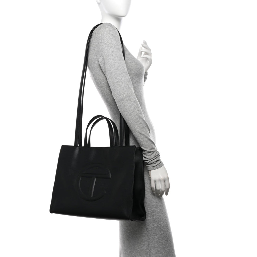Vegan Leather Medium Shopping Bag Black