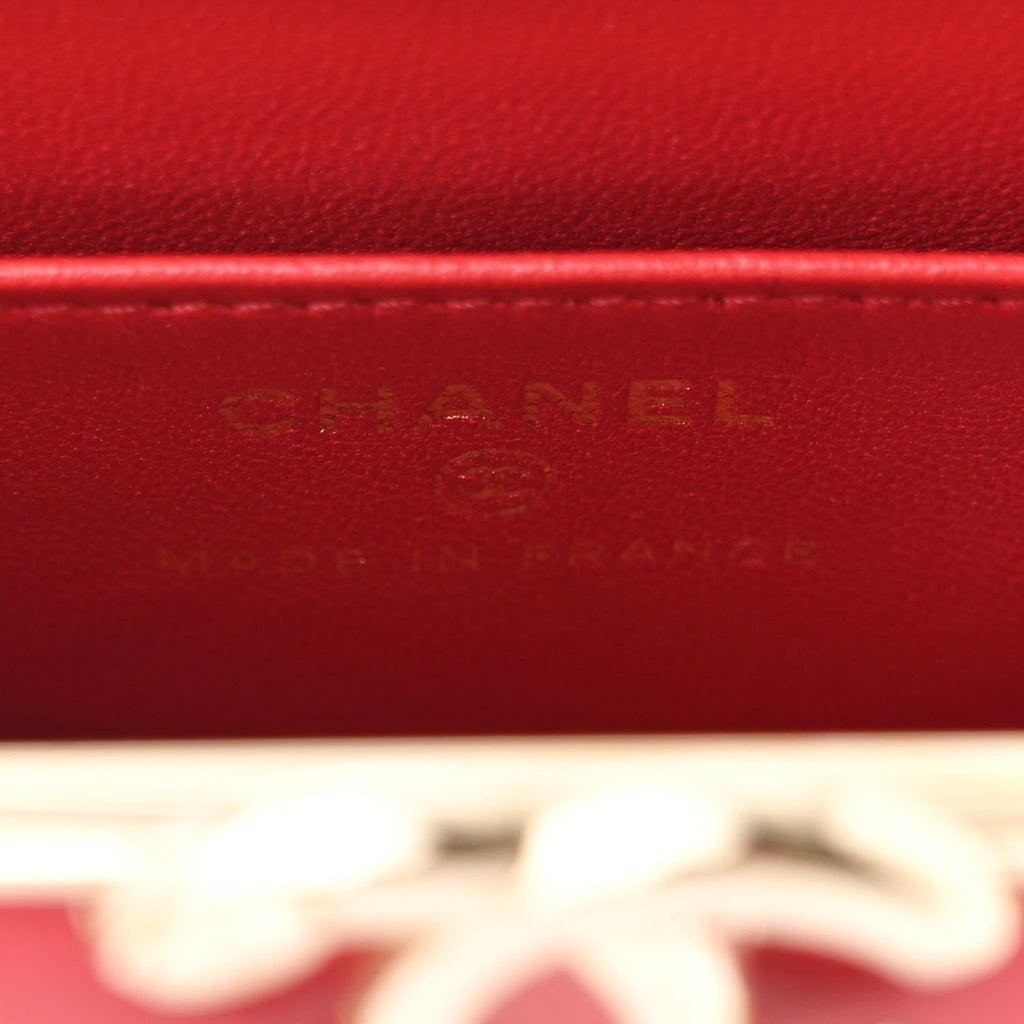 Lambskin Quilted Small Box With Chain Red