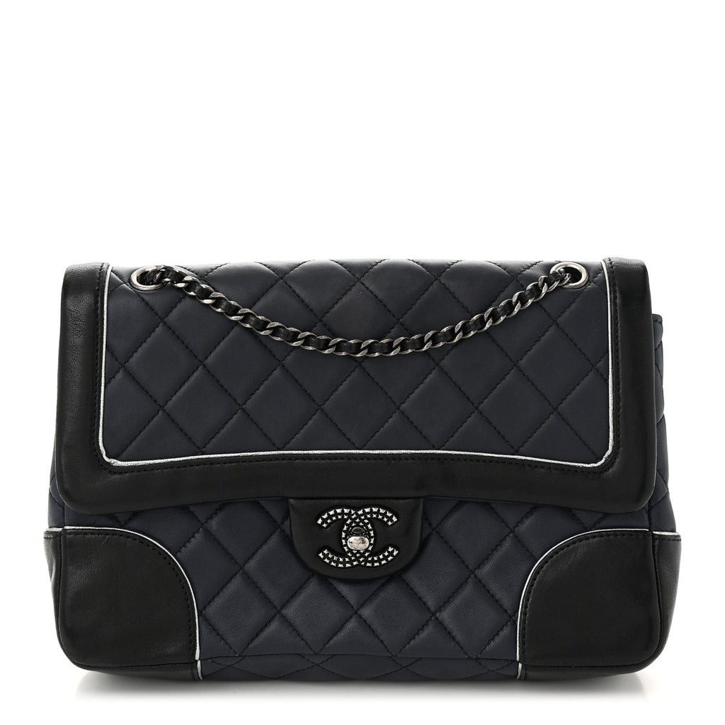 Calfskin Quilted Bi-Color Jumbo Flap Blue Black