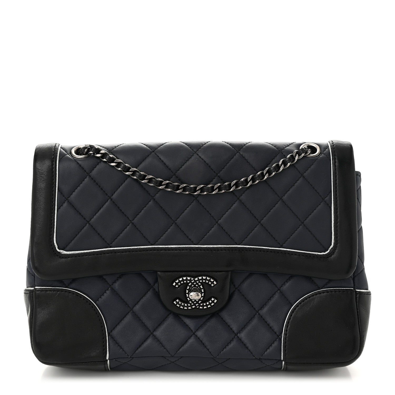 Calfskin Quilted Bi-Color Jumbo Flap Blue Black