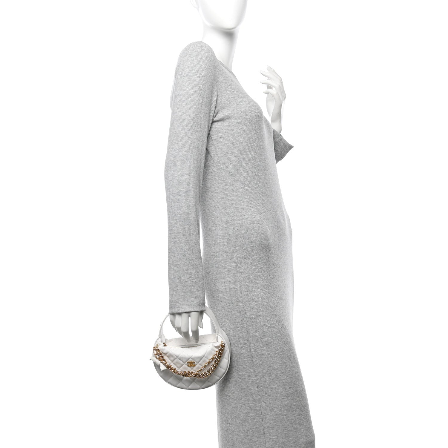 Shiny Caviar Quilted Bow Pouch Hobo White