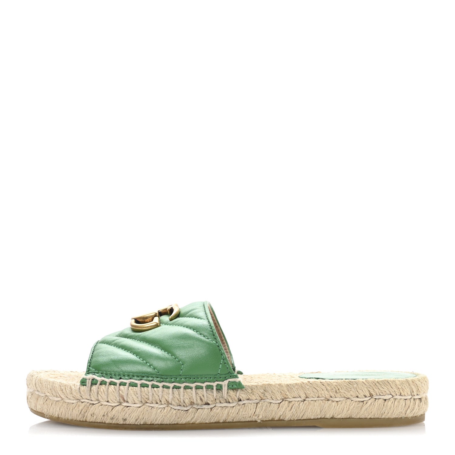 Nappa Matelasse GG Marmont Espadrille Slide Sandals 35.5 New Shamarock
