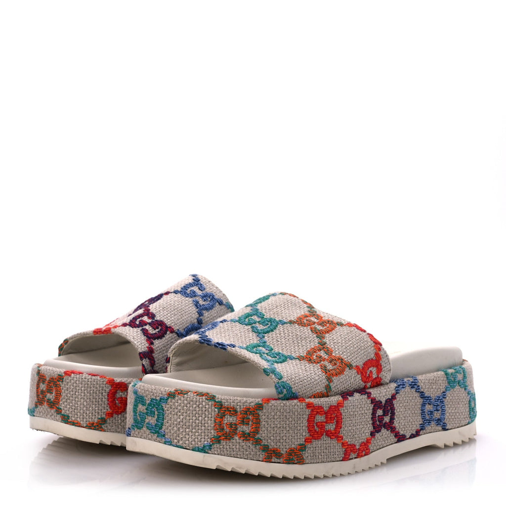 Linen Psychedelic Mini GG Monogram Angelina Platform 55mm Slide Sandals 36 Multicolor