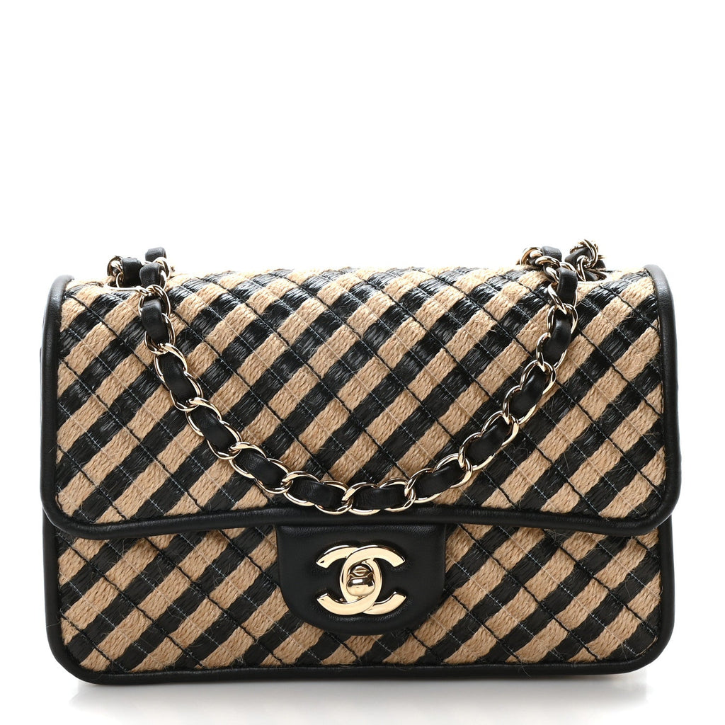 Raffia Jute Striped Small Urban Jungle Single Flap Black Beige