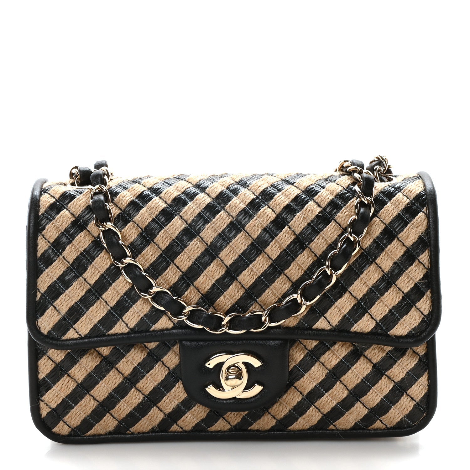 Raffia Jute Striped Small Urban Jungle Single Flap Black Beige