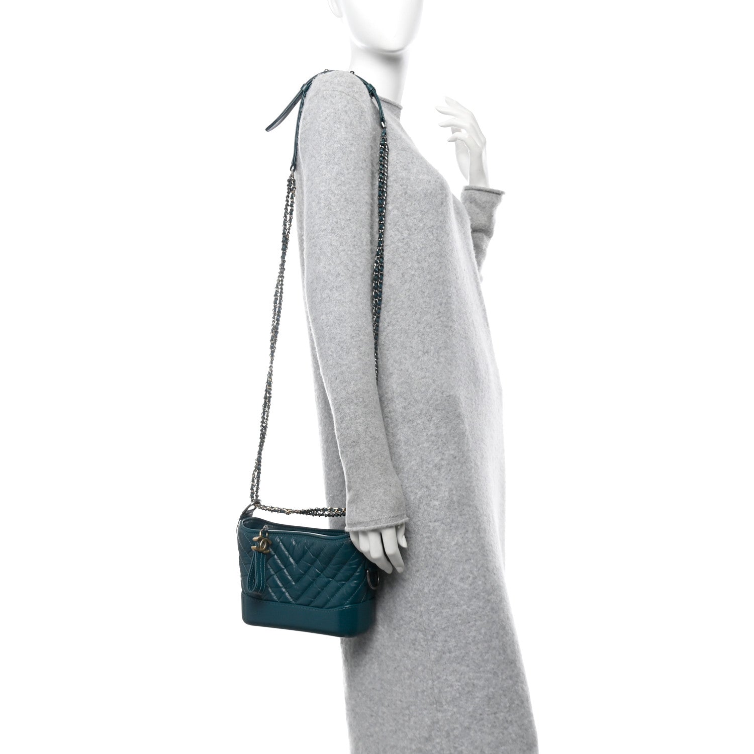 Aged Calfskin Chevron Quilted Small Gabrielle Hobo Green