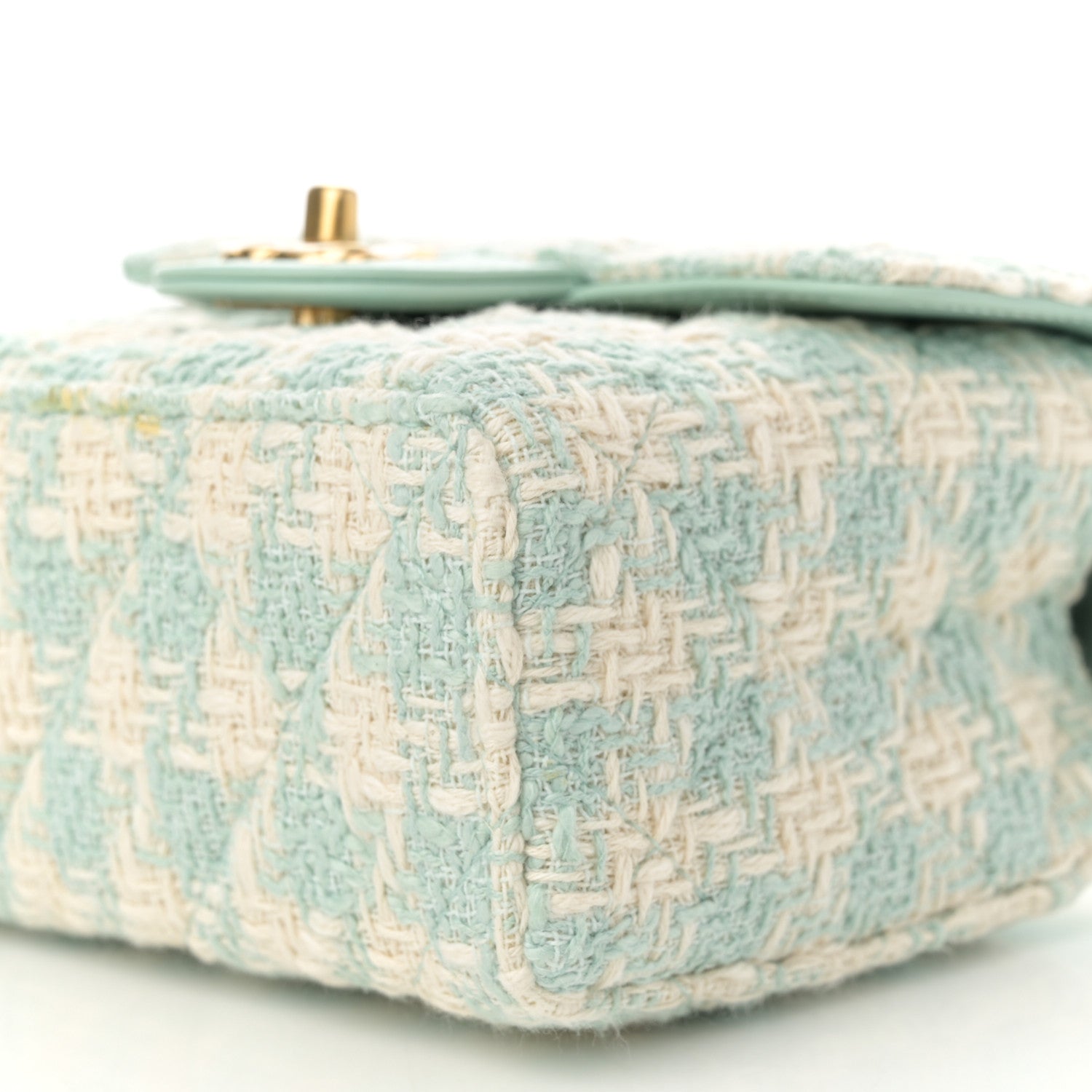 Tweed Handle Crush Top Handle Flap Bag Light Blue Ecru