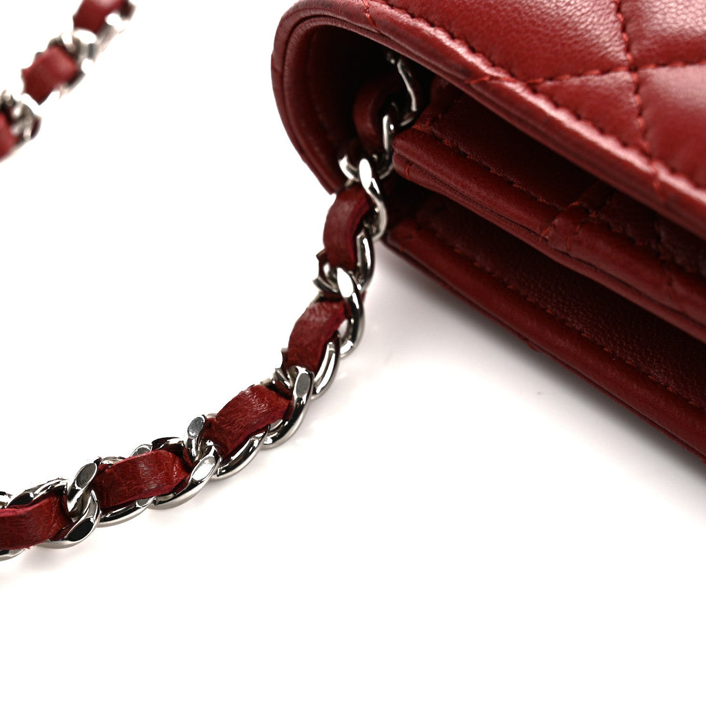 Lambskin Quilted Wallet On Chain WOC Red