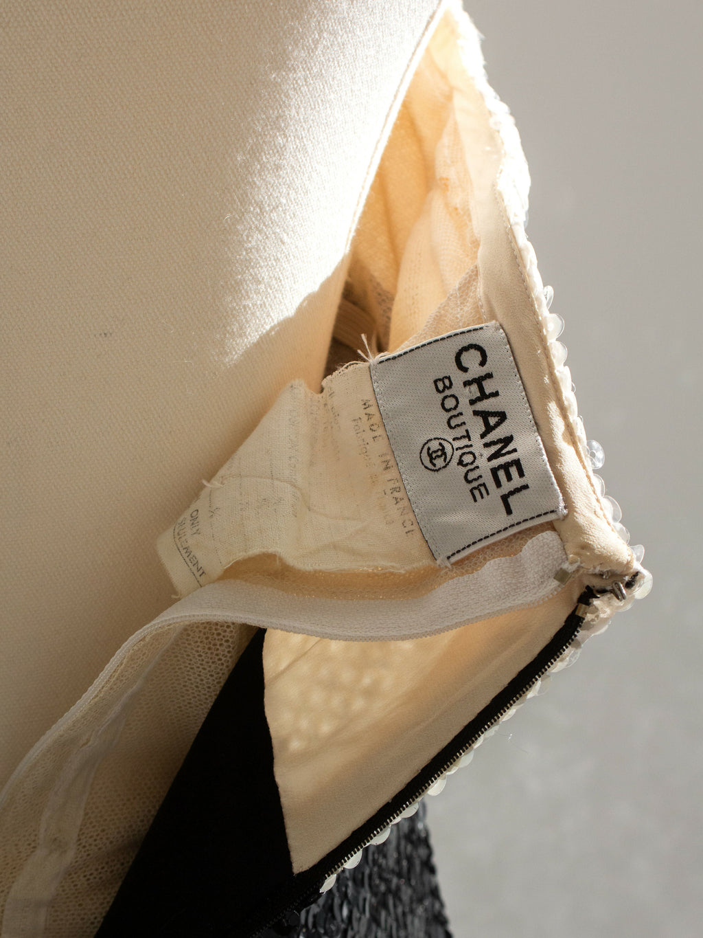 Chanel Vintage S/S 1987 White Black Sequin Embellished Bow Bustier Mini Dress