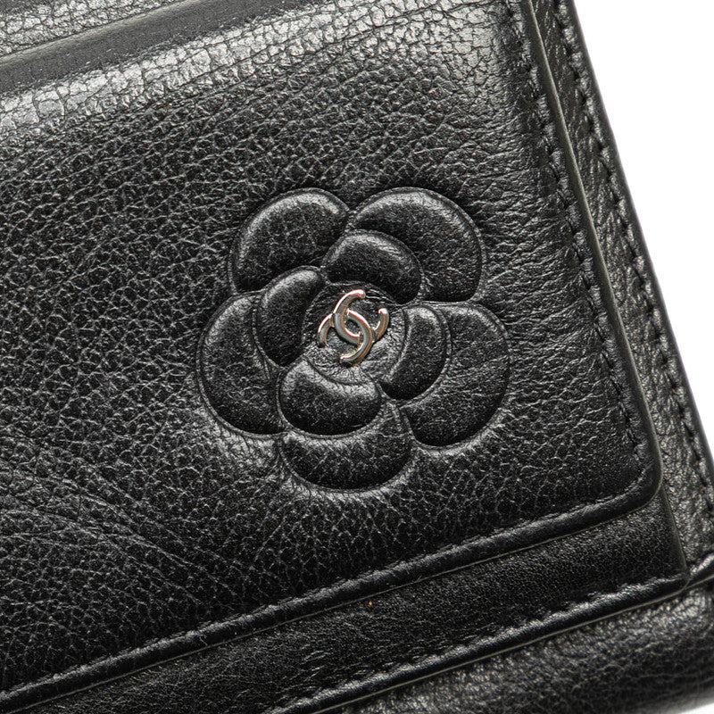 Chanel Camellia Coco Mark Lambskin Trifold Wallet