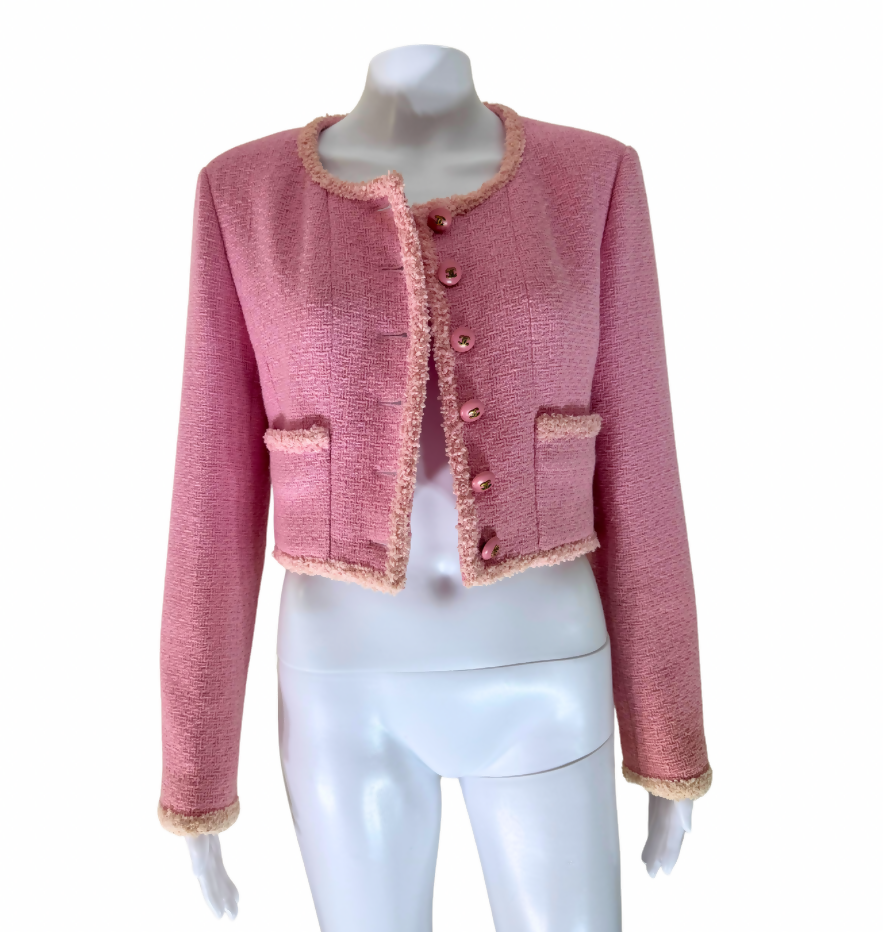 Chanel 95A Pink Tweed Cropped Jacket