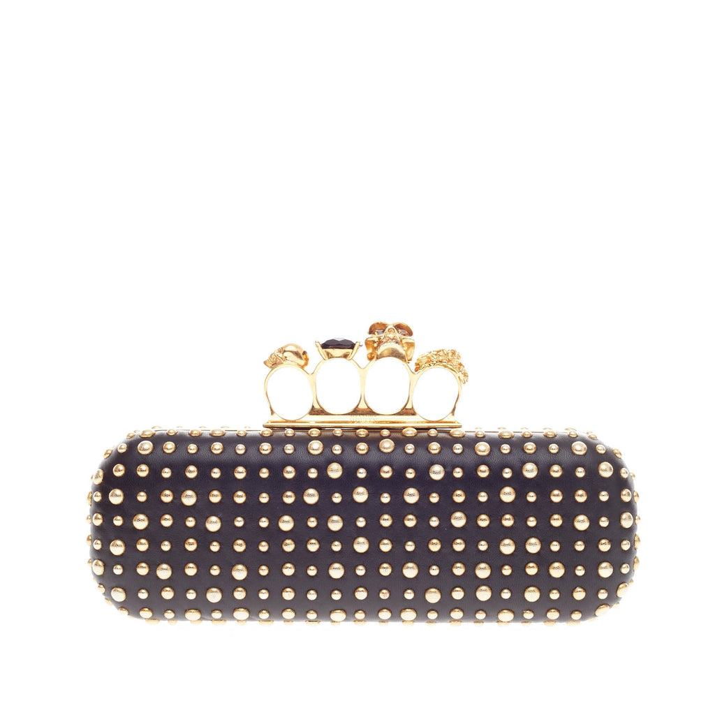 Knuckle Box Clutch Studded Leather Long