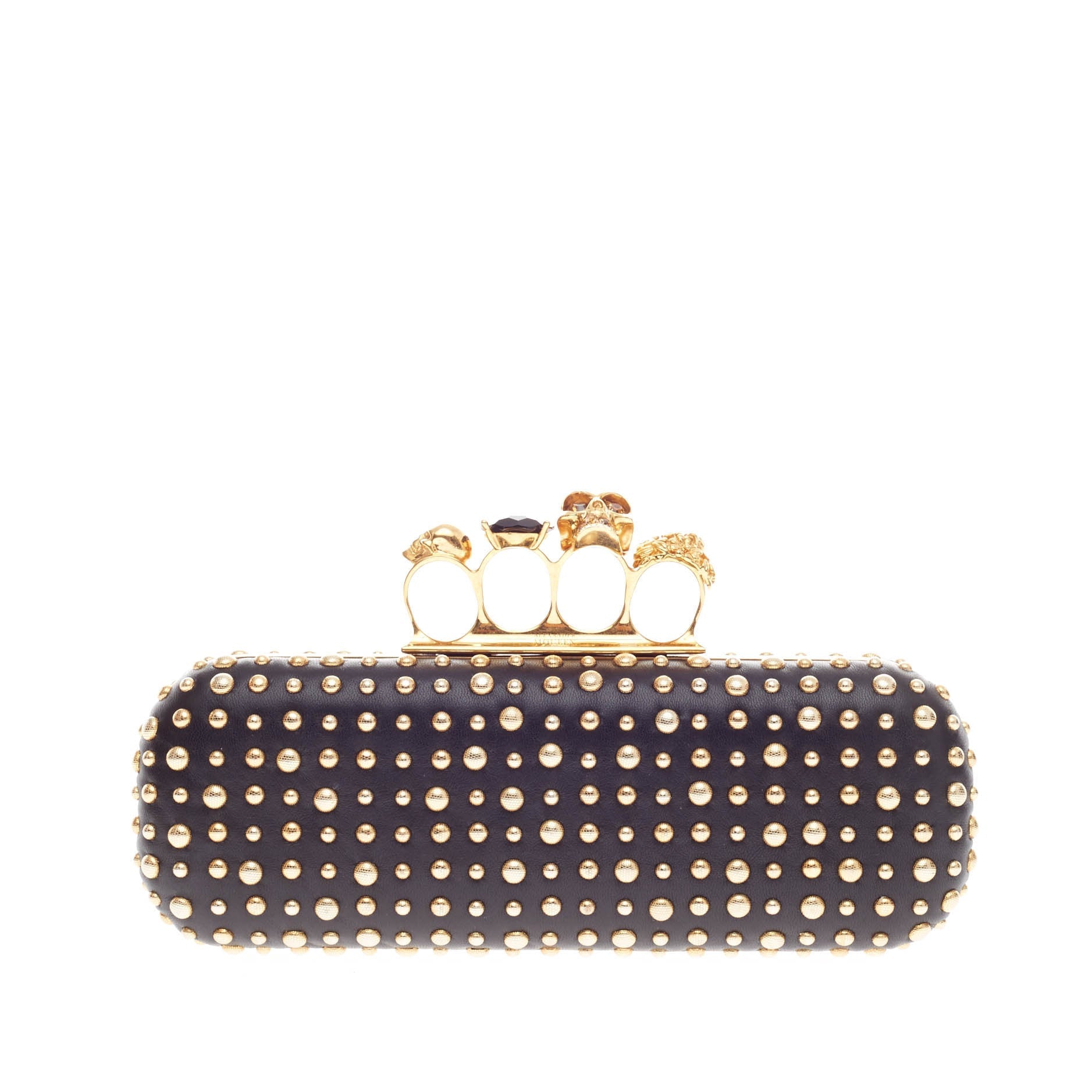 Knuckle Box Clutch Studded Leather Long
