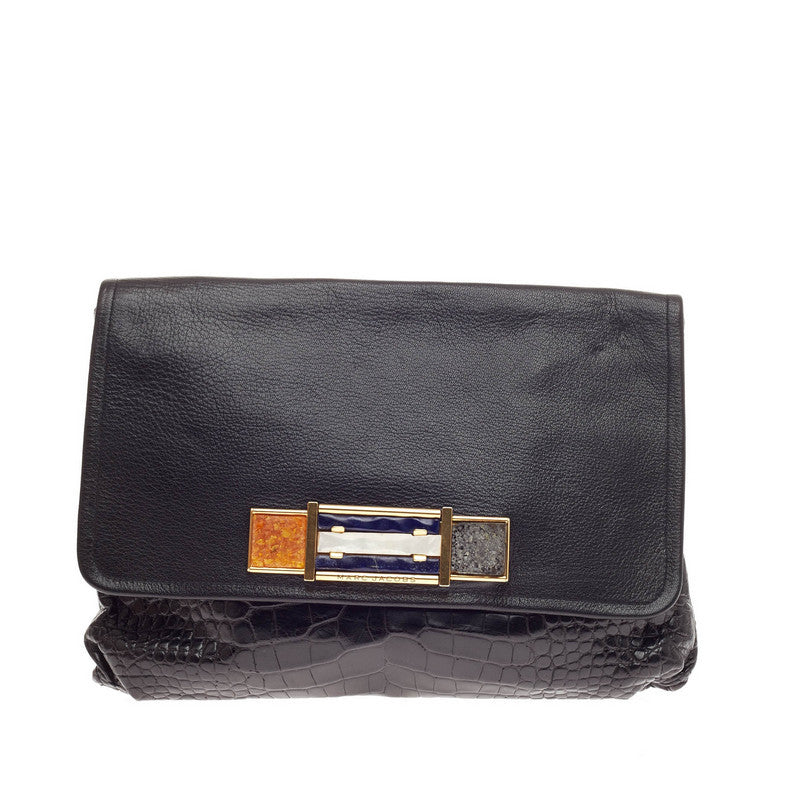 Oversized Quadri Clutch Crocodile and Leather