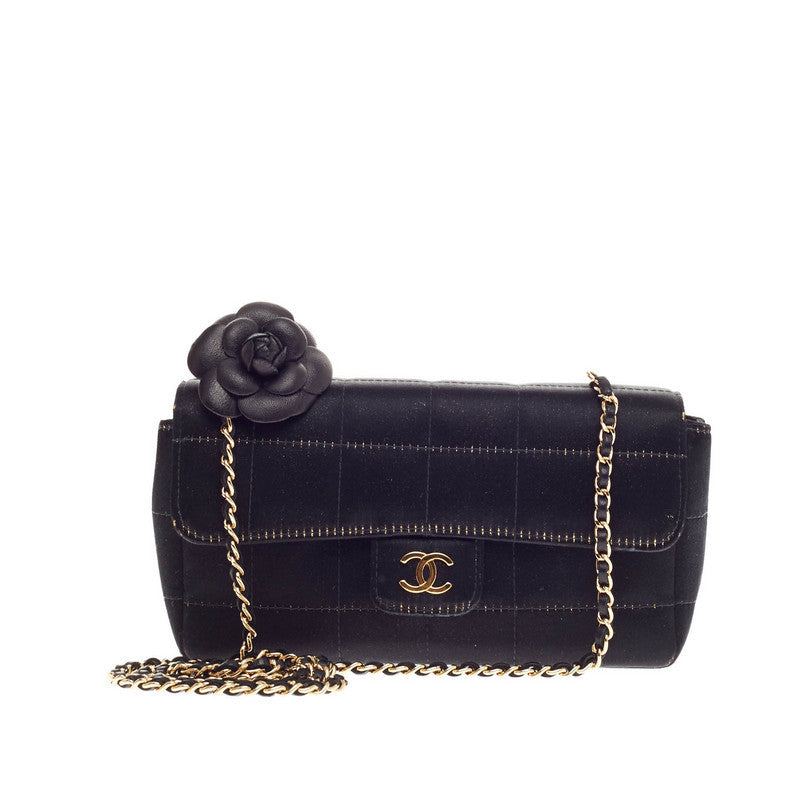 Camellia Chocolate Bar Flap Bag Satin Mini