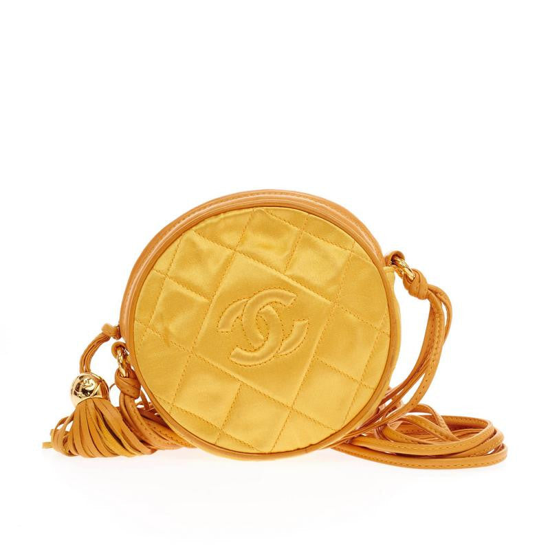 Vintage Round Tassel Crossbody Bag Quilted Satin Mini