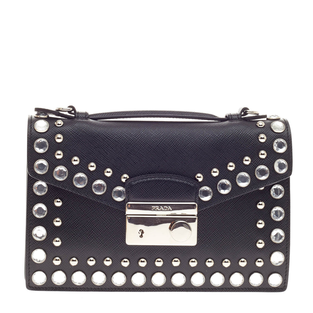 Convertible Sound Bag Studded Saffiano Leather Mini