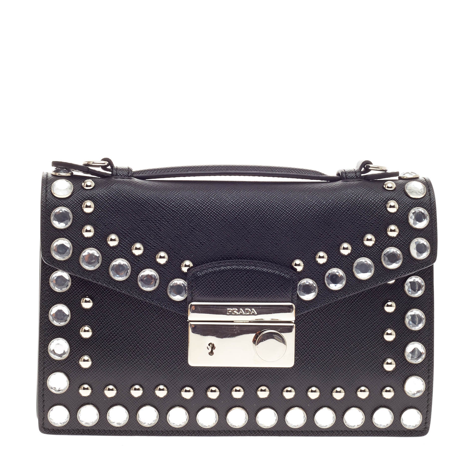 Convertible Sound Bag Studded Saffiano Leather Mini