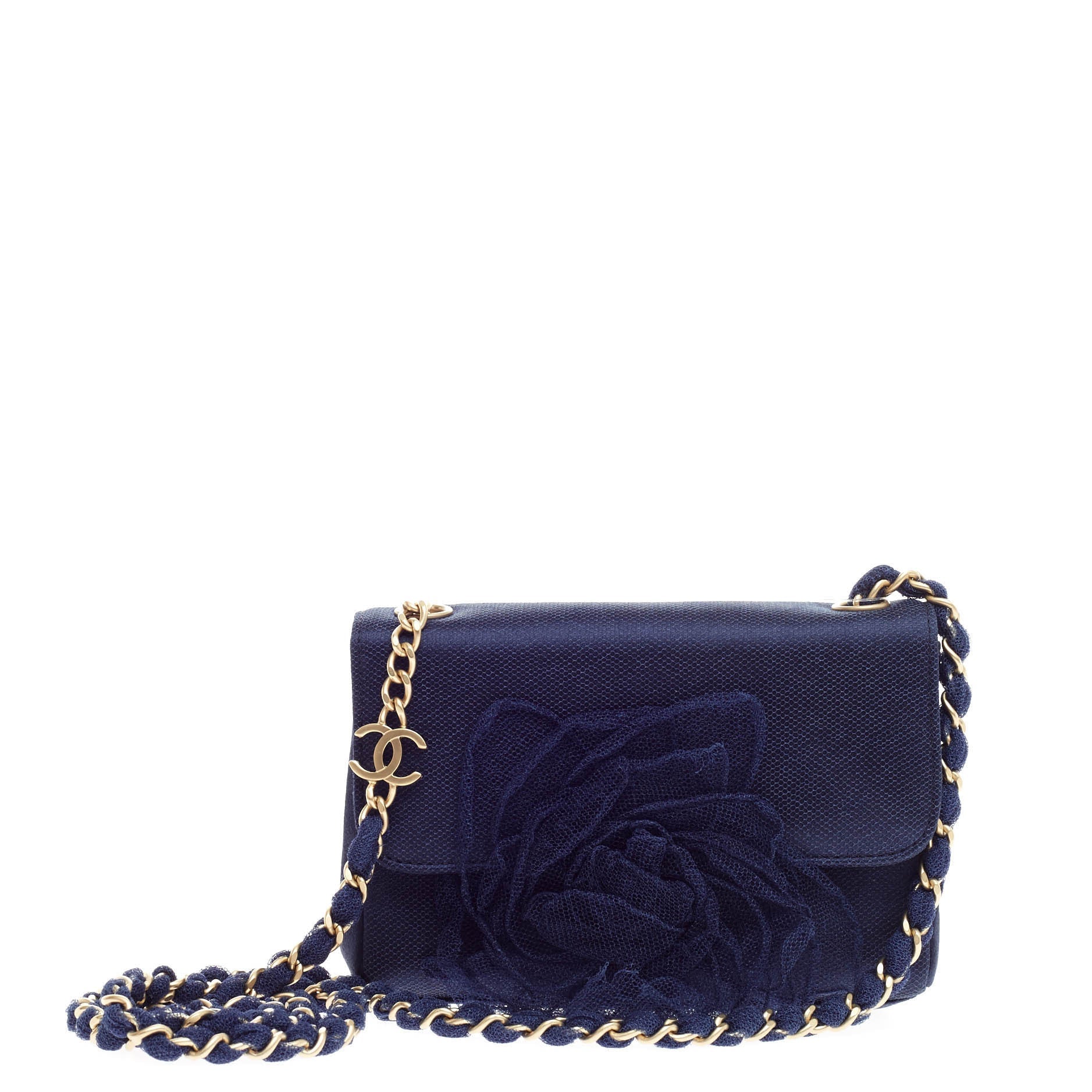 Rosette Flap Bag Satin and Mesh Mini