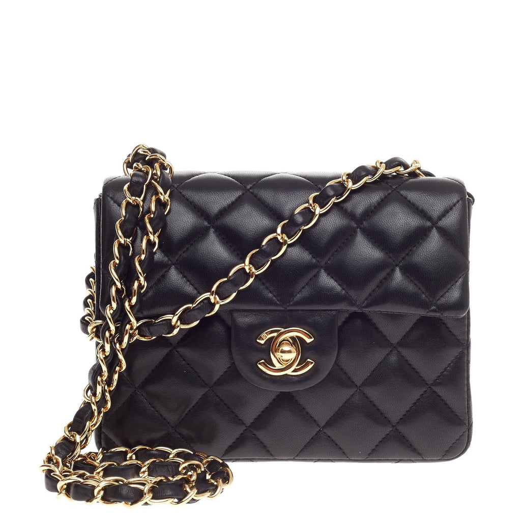 Square Classic Single Flap Bag Quilted Lambskin Mini