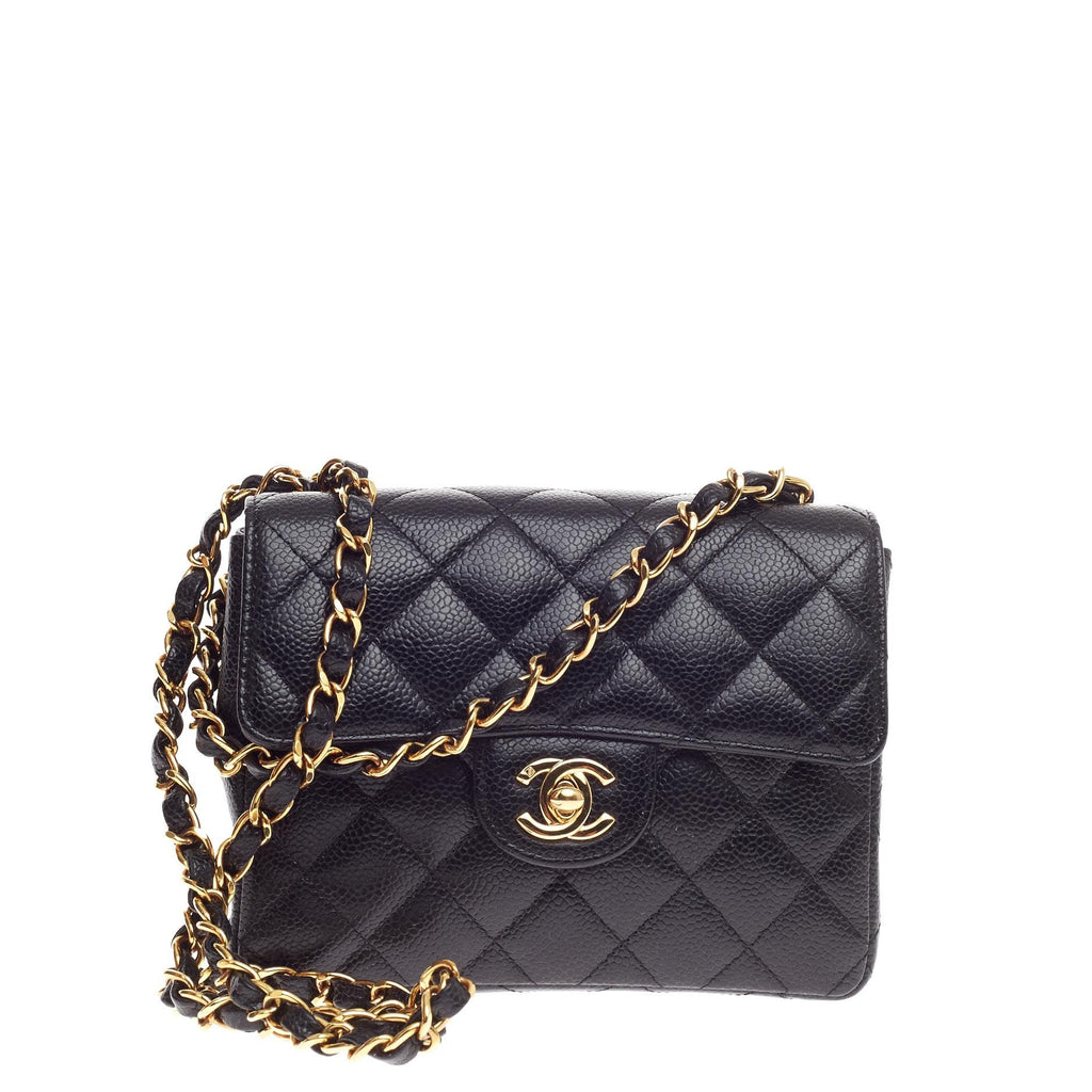 Square Classic Single Flap Bag Caviar Mini