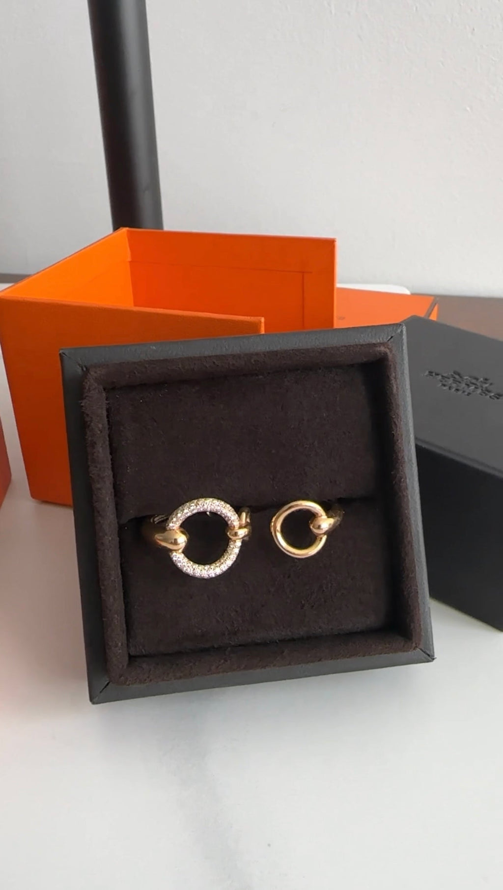 Hermes Filet D’Or 18k Rose Gold Diamond Double Ring Large Size - 52 / 6