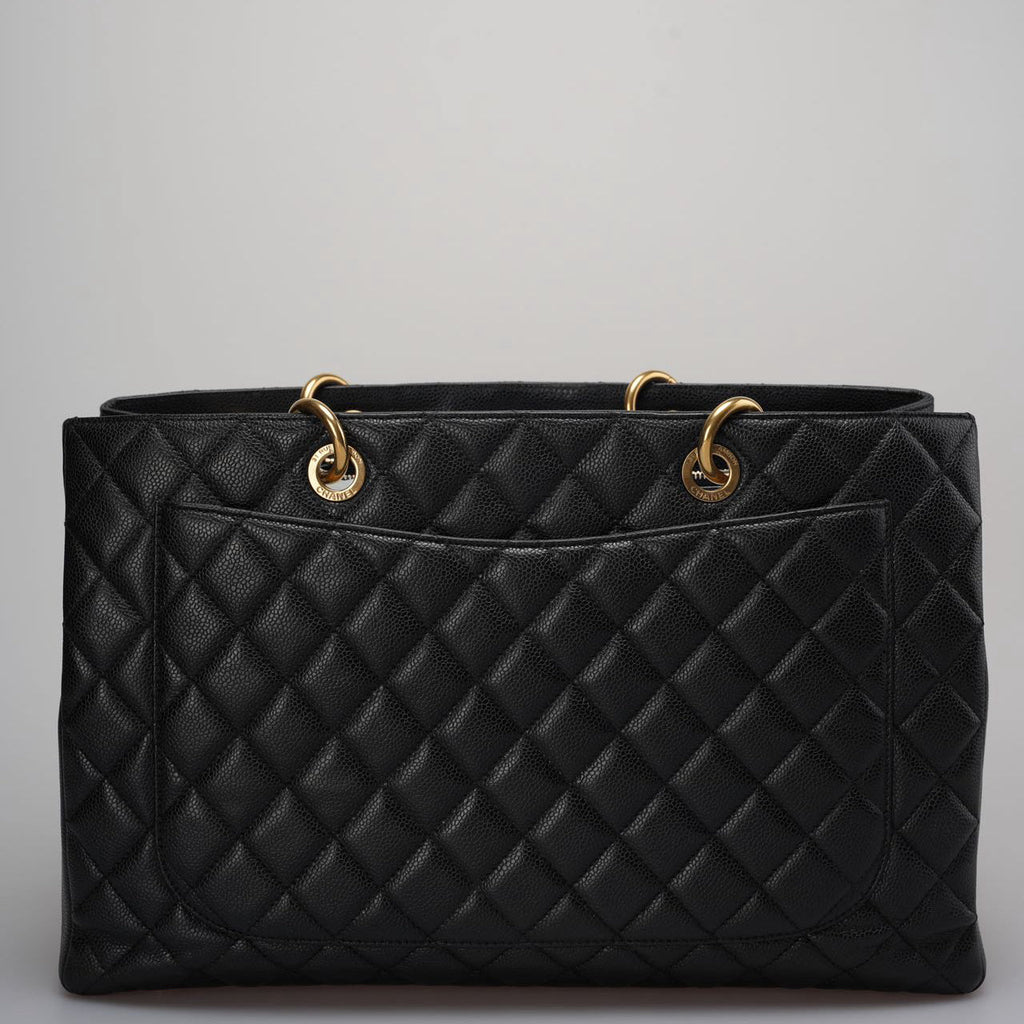 Chanel Large Grand Shopping Tote Black GST Bag in Caviar Leather with Gold Hardware
