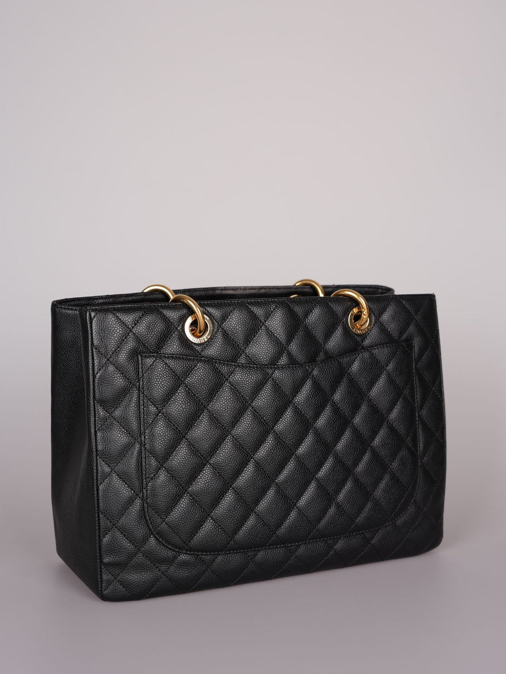 Chanel GST Medium Black Quilted Caviar Leather Tote Bag with Gold Hardware