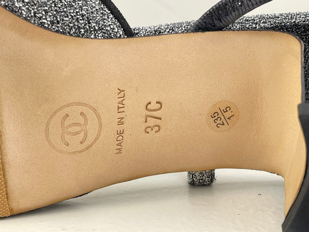 Chanel Glitter Slingback Pumps with CC Logo 37 Limited Edition