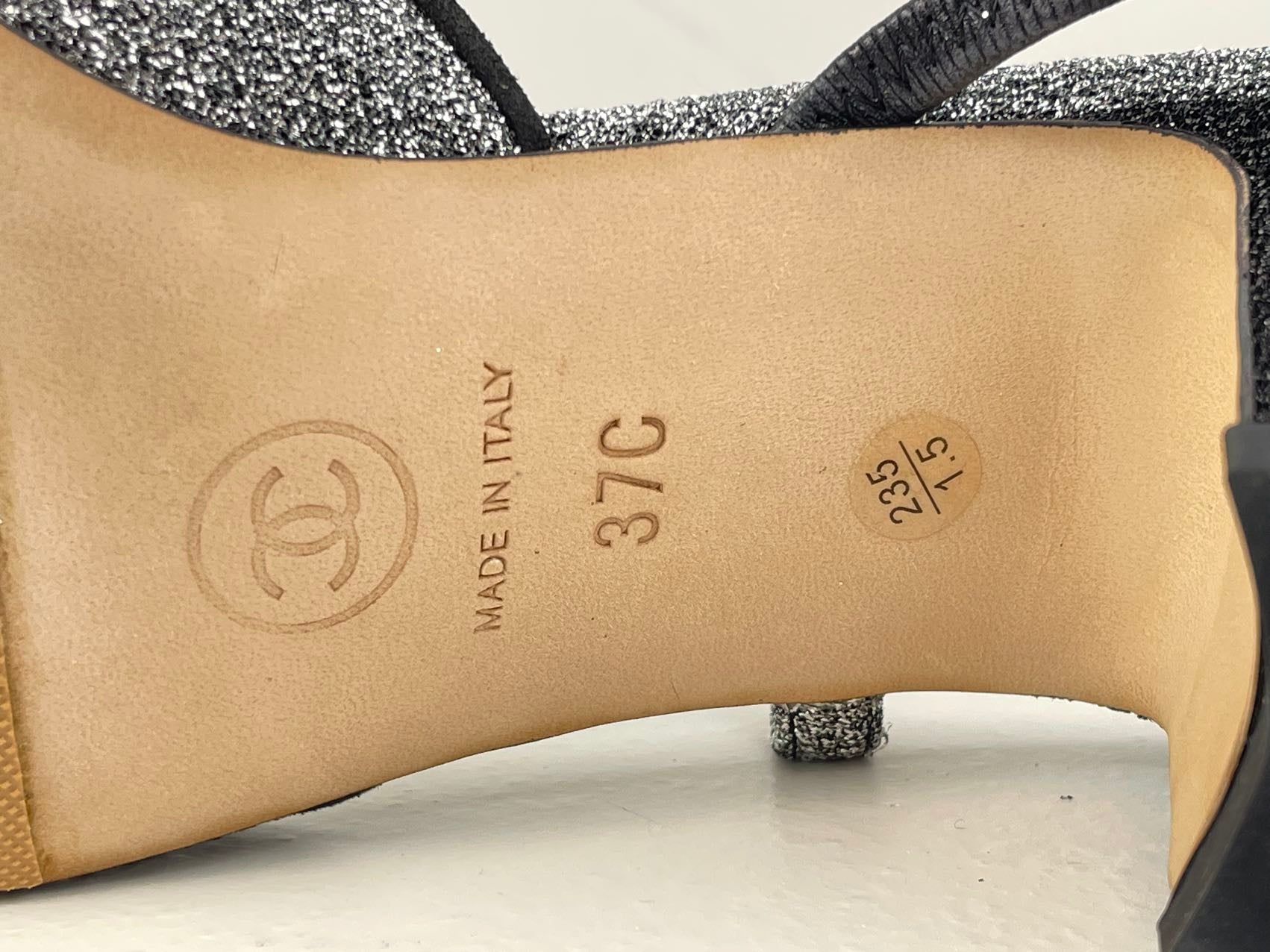 Chanel Glitter Slingback Pumps with CC Logo 37 Limited Edition