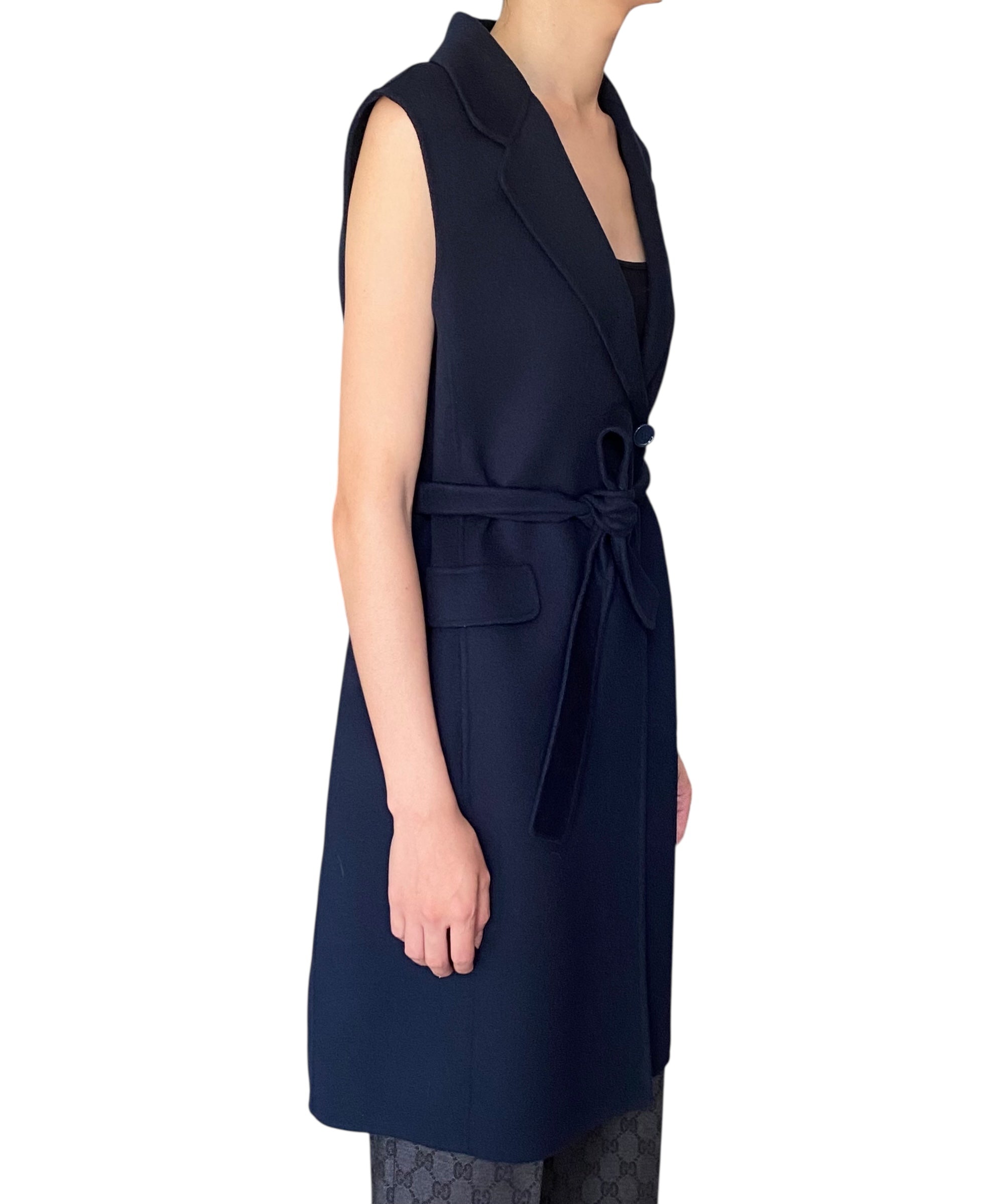 Max Mara Navy Double Faced Wool Wrap Long Vest - US 8