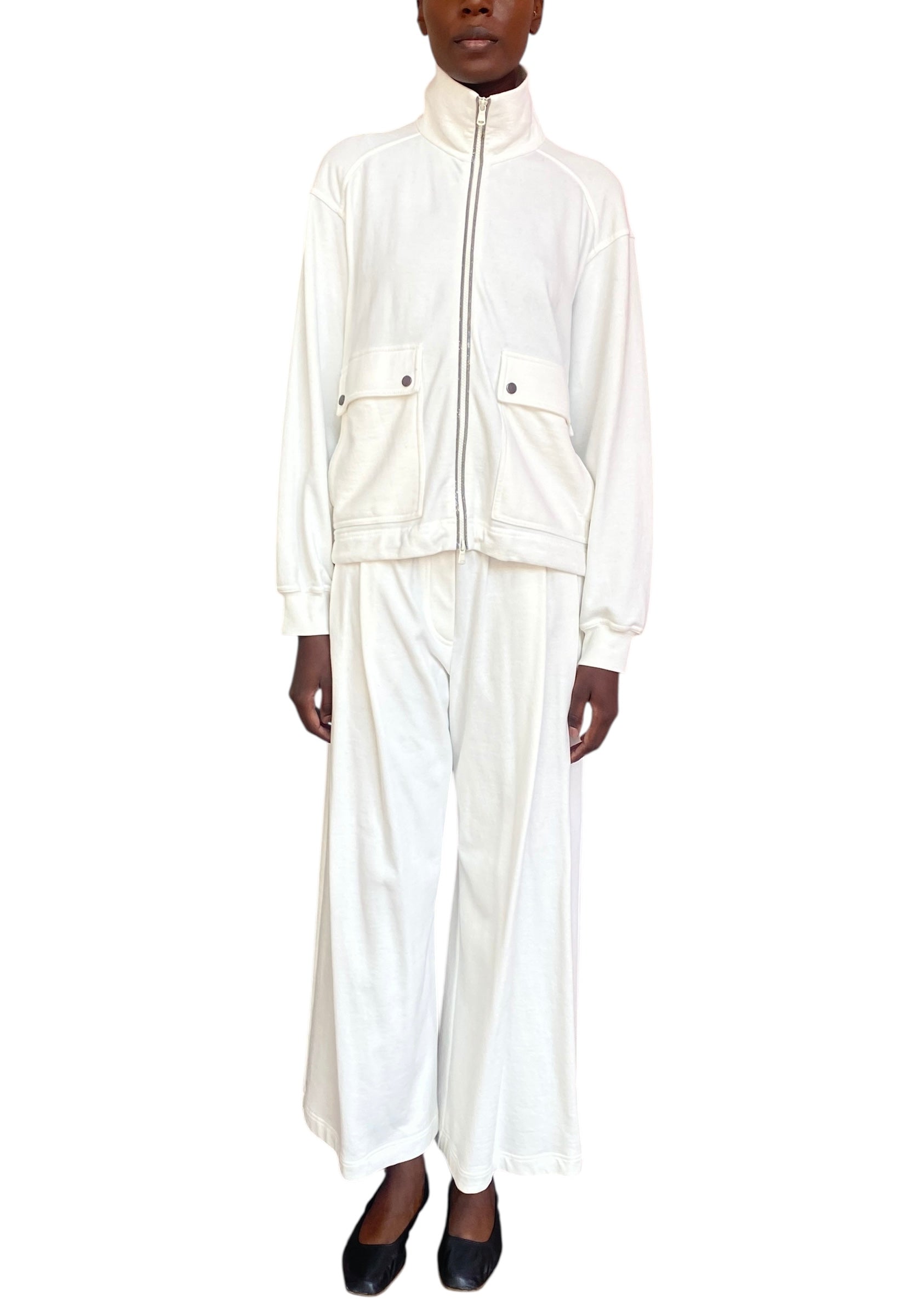 Brunello Cucinelli White Monili Embellished Zip Sweatshirt - M