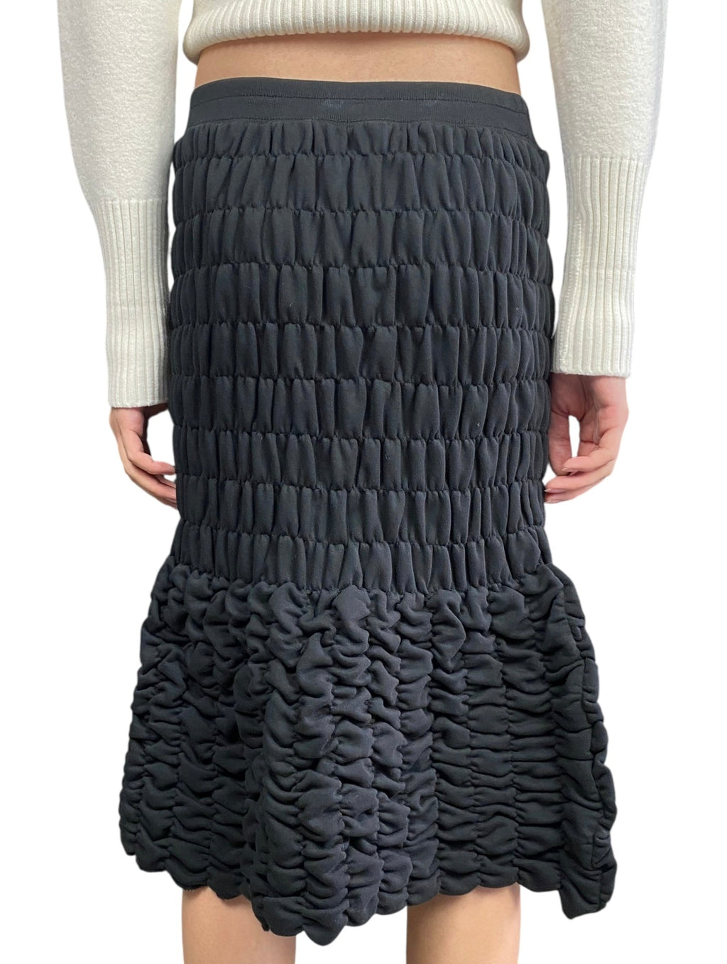 Dries Black Smocked Midi Skirt - L