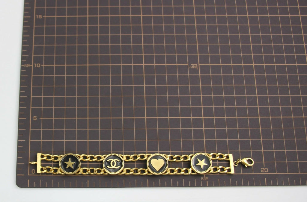 Chanel Vintage 01P Gold-plated & Enamel Star Heart Coin Bracelet