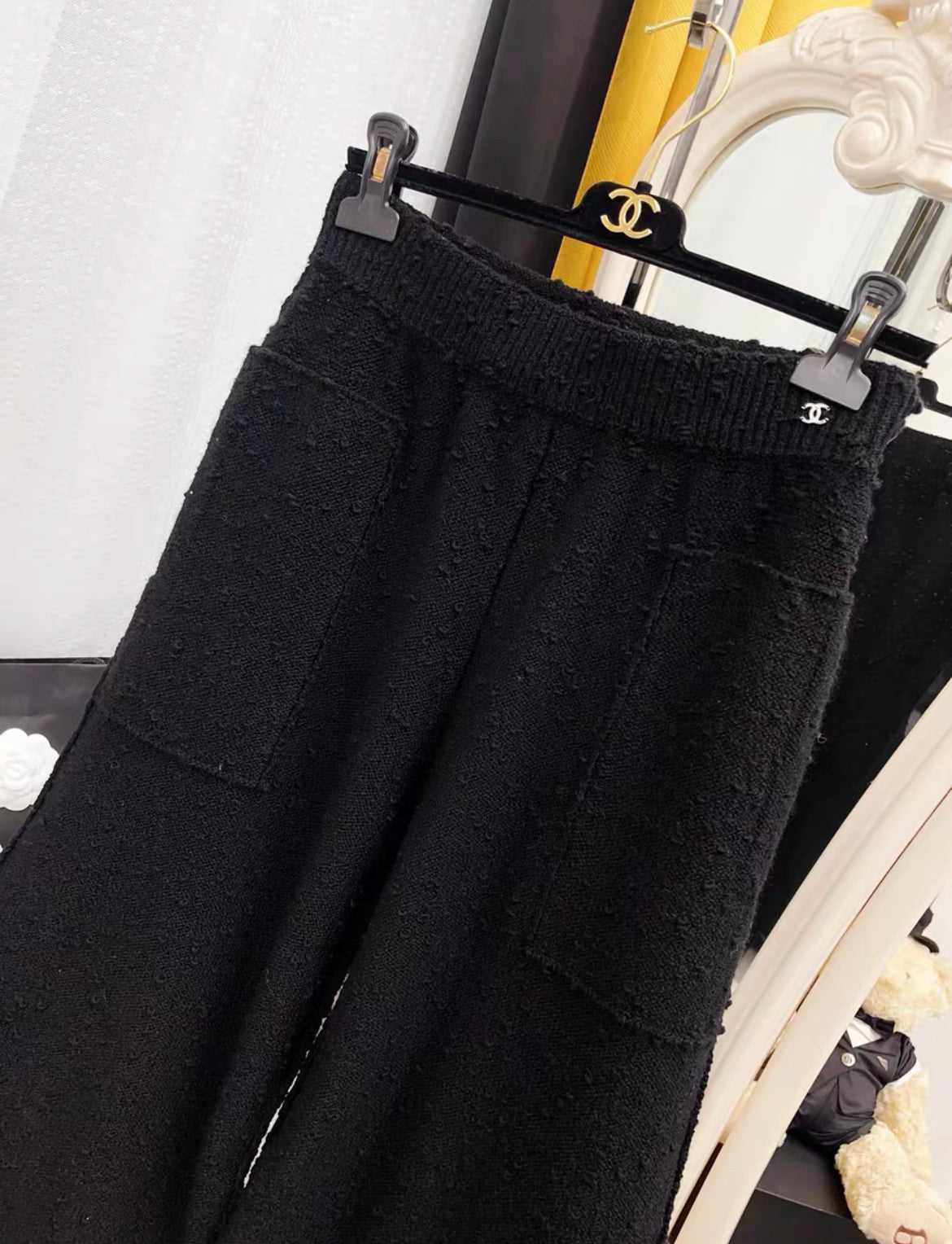 Chanel 24k Pant Wool Black & Light Yellow size 38
