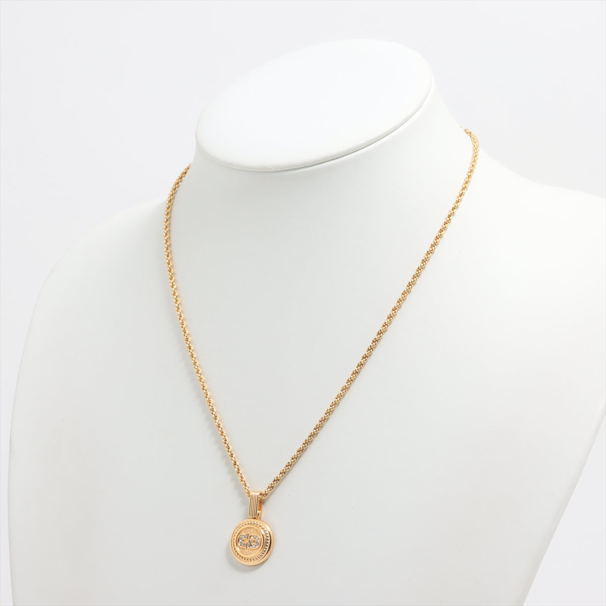 Christian Dior Round Pendant Rhinestone Gold Necklace Costume Jewellery
