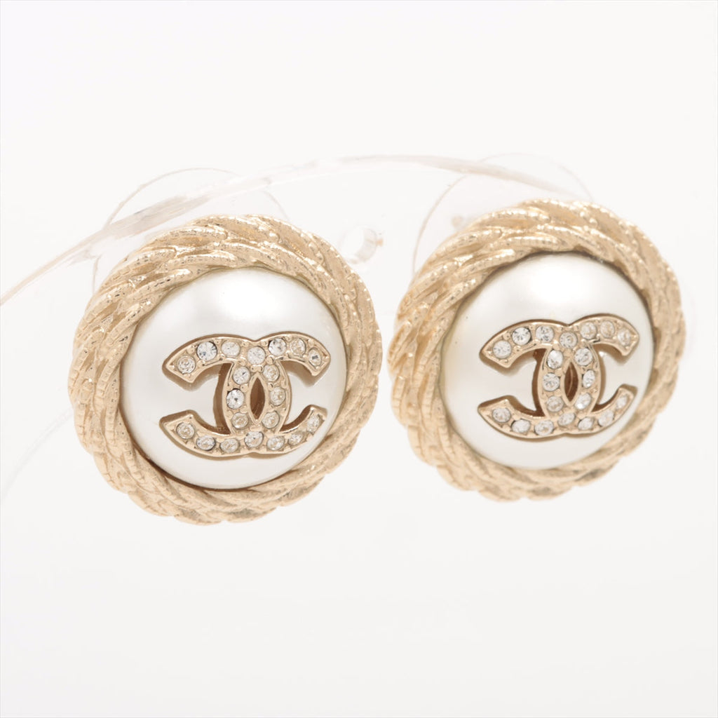 Chanel Coco Pearl Rhinestone Gold Stud Earrings Costume Jewellery
